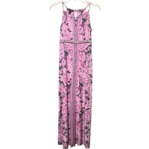 INC International Concepts Pink Grey Floral Halter Neckline Maxi Dress Size S